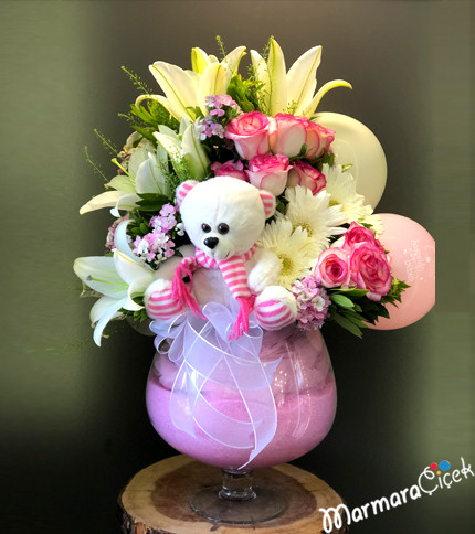 Greeting Bear Greeting Flower in a Goblet