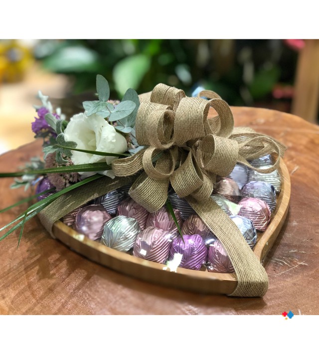 Engagement Chocolate with a Wooden Heart Tray