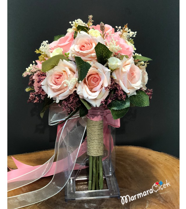 Artificial Pink Rose Bridal Bouquet