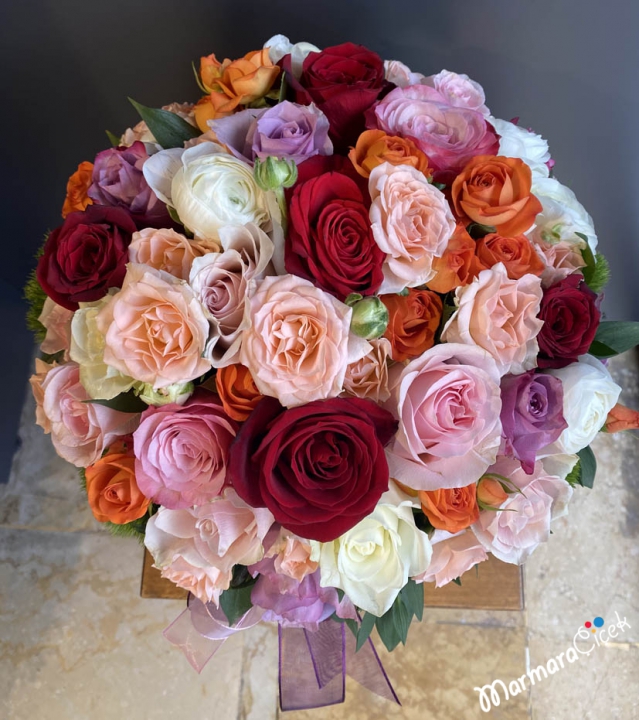 Mixed Color Roses in a Box