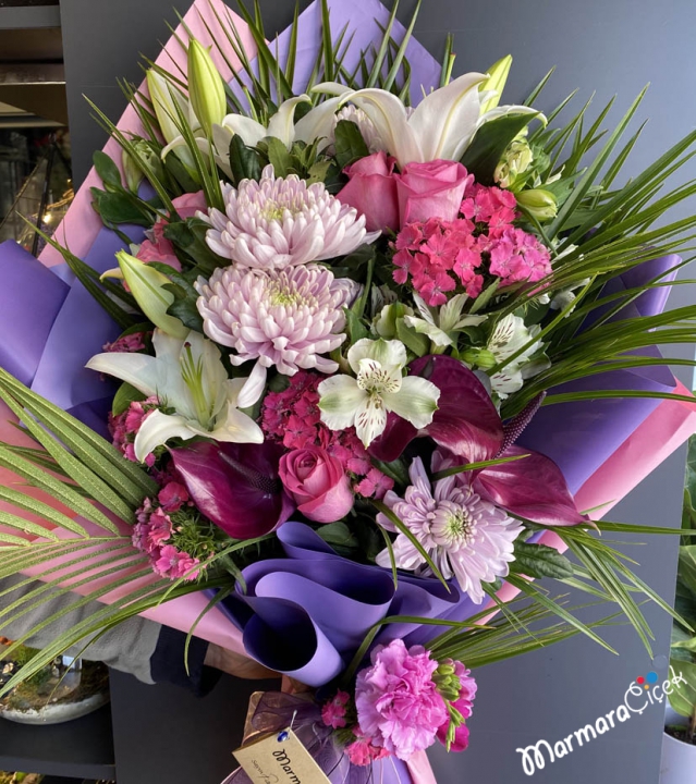 Purple Pink Bouquet of Flowers