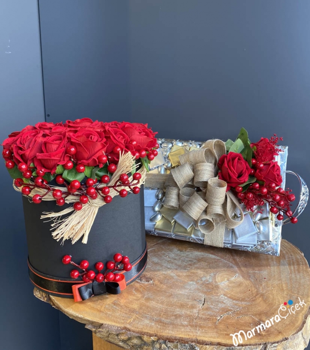 Chocolate Tray with Artificial Flowers