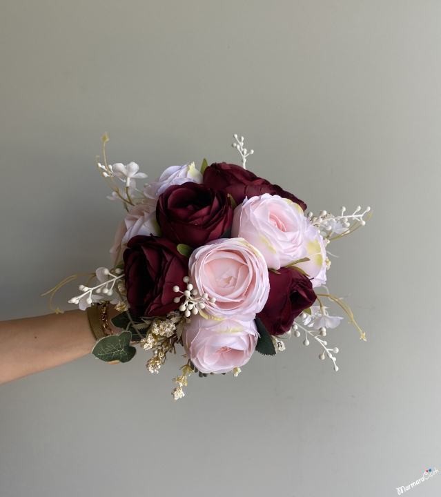 Artificial Damson Peony Bridal Bouquet