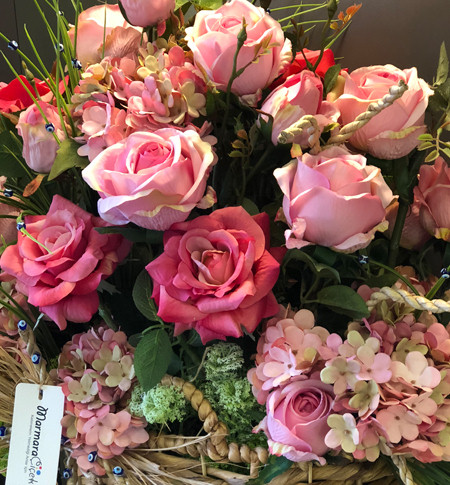 Pink Rose Arrangement in Straw