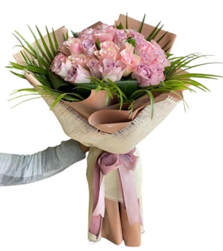 Lila Pembe Karışık Gül Buketi