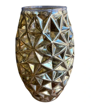 Gümüş Renk Geometrik Desen Cam Vazo