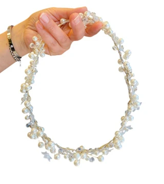 İncili Cam Çiçekli Gelin Tacı