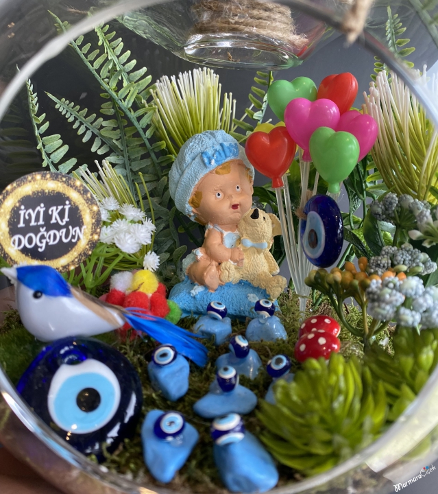 Baby Boy Terrarium with Evil Eye