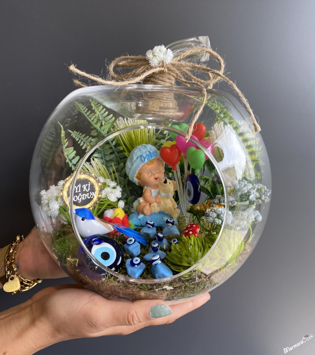 Baby Boy Terrarium with Evil Eye