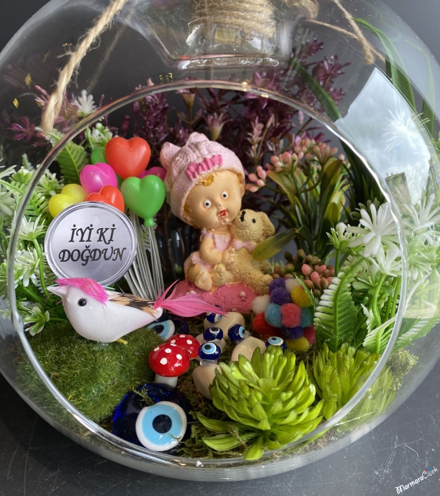 Baby Girl Terrarium with Evil Eye