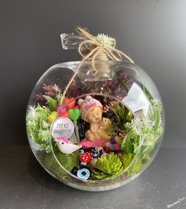 Baby Girl Terrarium with Evil Eye