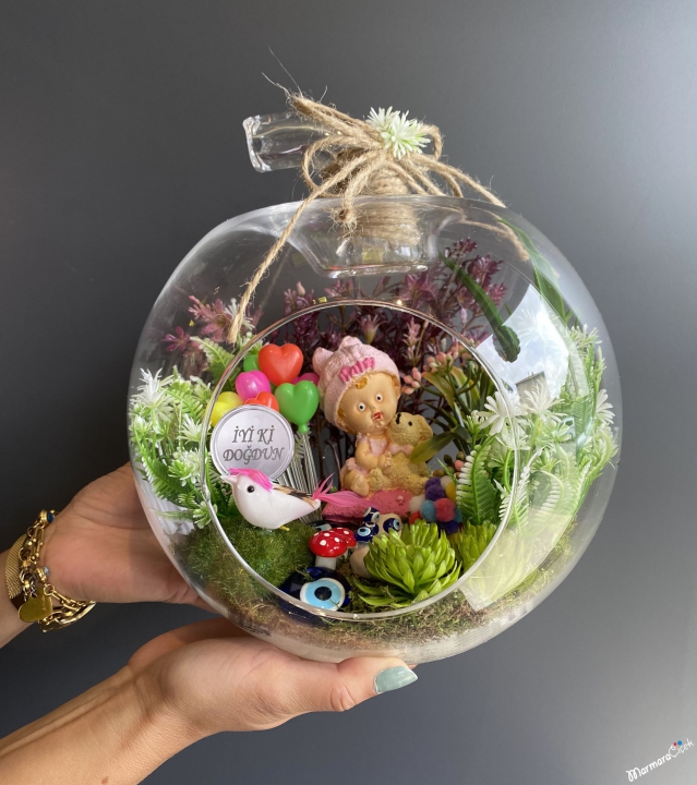 Baby Girl Terrarium with Evil Eye