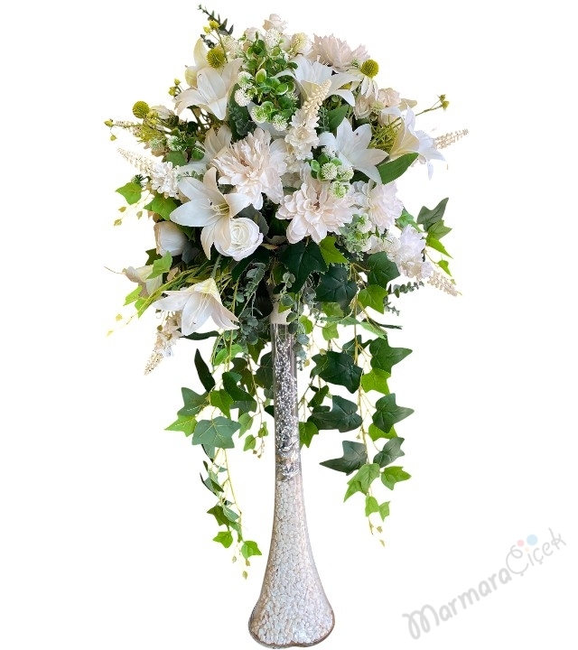 Ayaklı Beyaz Yapay Çiçek Aranjman 