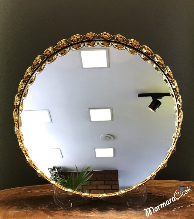 Aynalı Oval Gold Tepsi