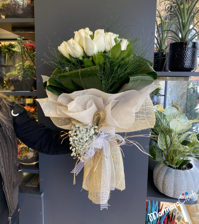 White Pure  Rose Bouquet