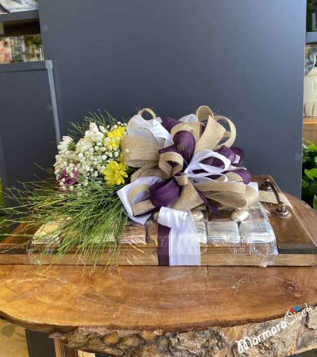 Çiçek ve Çikolata Seti, Çikolata Tepsisi, Papatya Buket