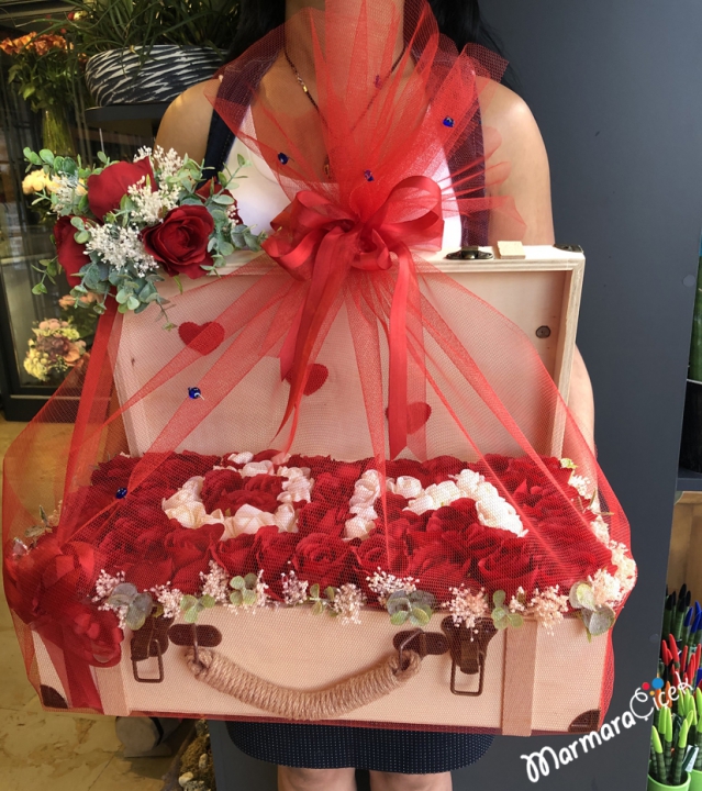 Engagement Flower with Letter in a Crate