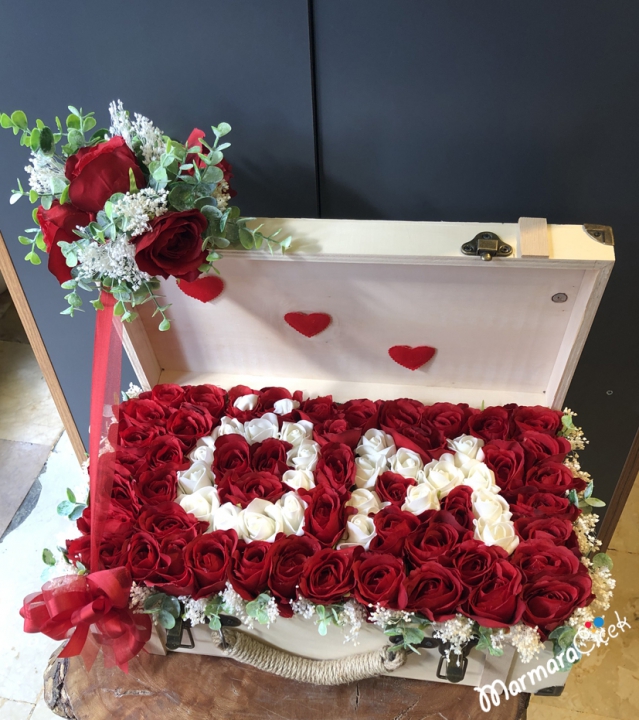 Engagement Flower with Letter in a Crate