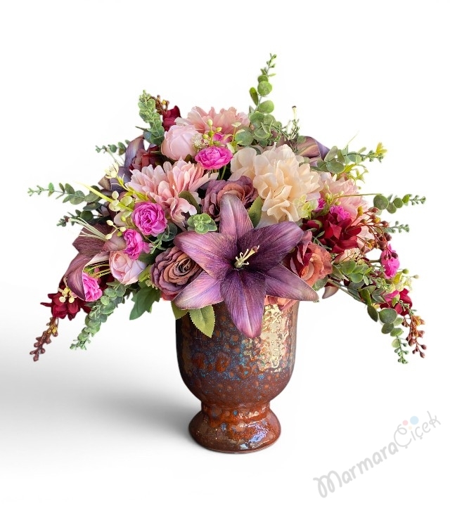 Mor Lilyumlu Yapay Çiçek Aranjmanı