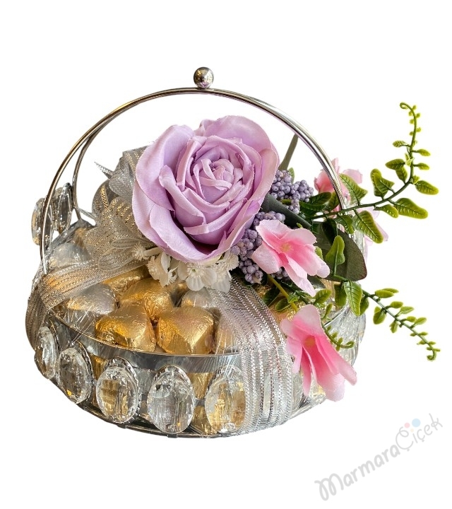 Lila Güllü Gümüş Çikolata Tepsisi