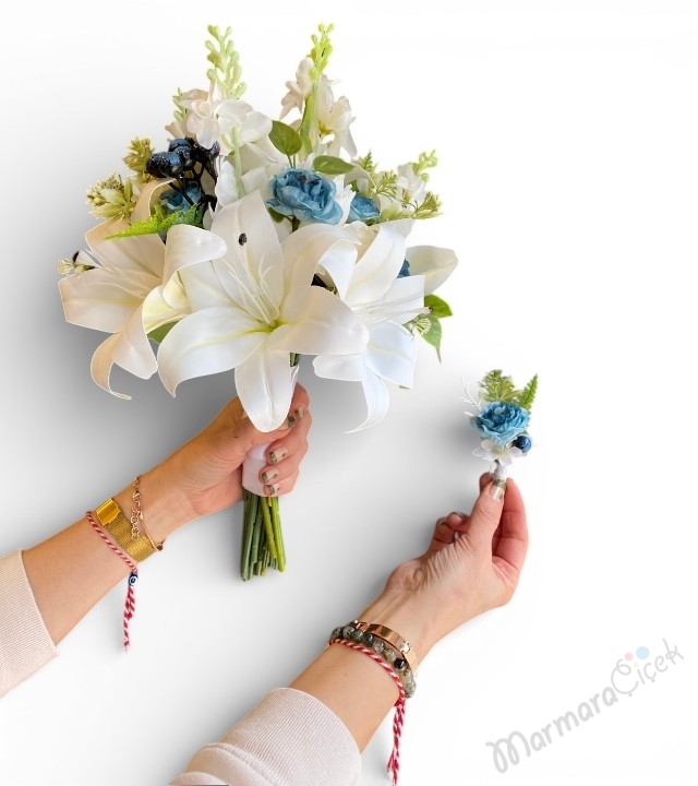 Lilyumlu Yapay Gelin Buketi