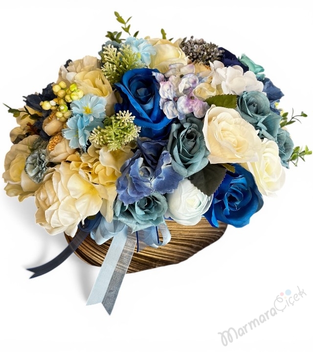 Mavi & Krem Dekoratif Yapay Çiçek Aranjmanı