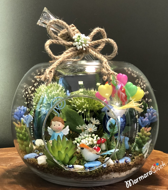 Baby Boy Terrarium with Evil Eye