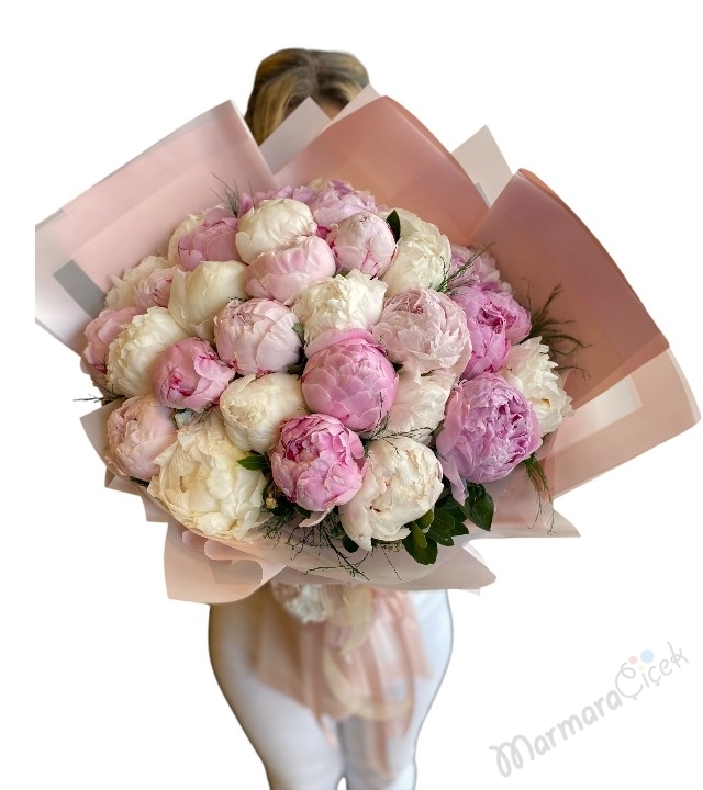 Pembe Beyaz Şakayık Buket