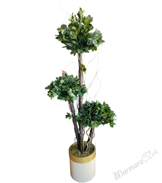 Pittosporum 3’lü Bonsai Yapay Saksı Çiçeği