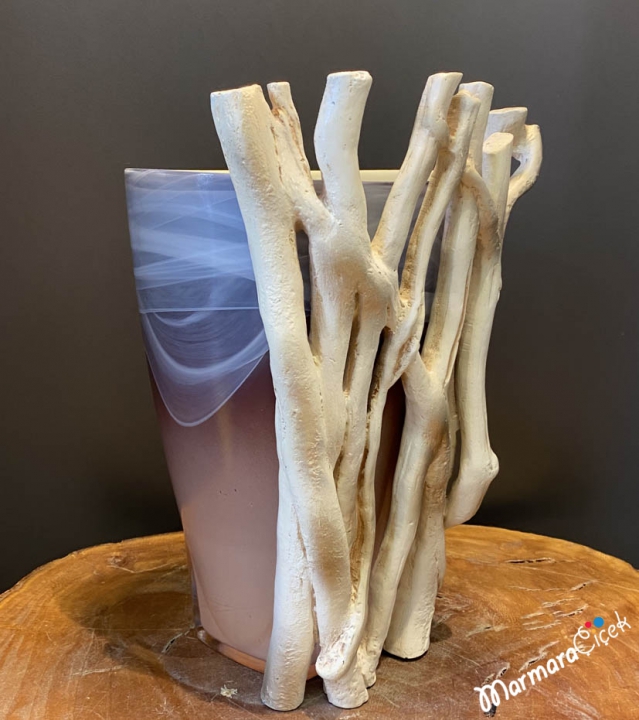 Royal Cream Tree Patterned Vase