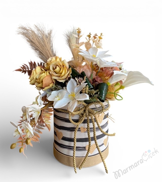 Sarı Bahar Kutulu Yapay Çiçek Aranjmanı