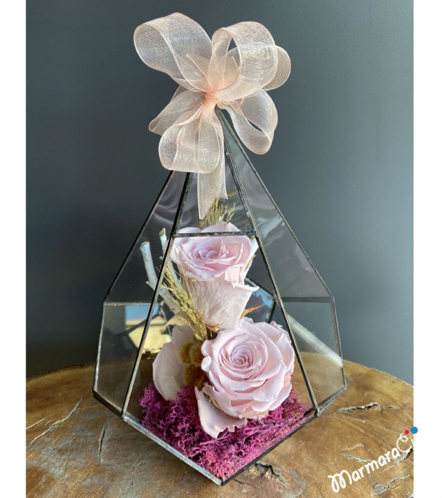 Powder Pink Evergreen Rose in Prism Glass