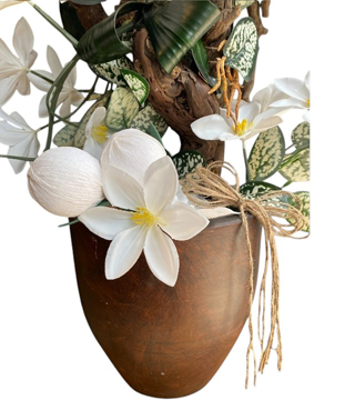 Ahşap Saksıda Yapay Beyaz Çiçek 