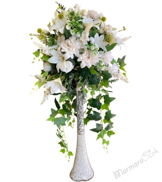 Ayaklı Beyaz Yapay Çiçek Aranjman 