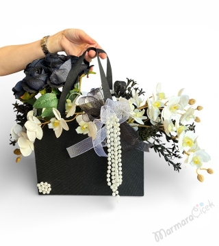 İnci Detaylı Yapay Orkide & Gül Çanta