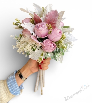 Pudra Pembe Yapay Gelin Buketi