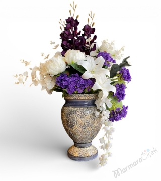 Mor Zarafet Vazolu Yapay Çiçek Aranjmanı