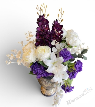 Mor Zarafet Vazolu Yapay Çiçek Aranjmanı