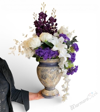 Mor Zarafet Vazolu Yapay Çiçek Aranjmanı