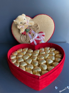 Kadife Kalp Kutu Peluş Ayıcık Çikolata