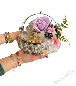 Lila Güllü Gümüş Çikolata Tepsisi