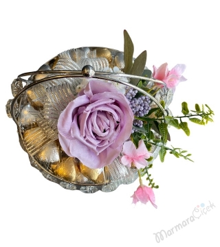 Lila Güllü Gümüş Çikolata Tepsisi