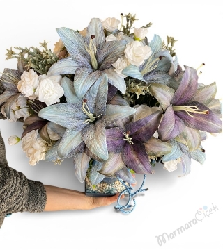 Mavi & Lila Yapay Vazo Aranjmanı