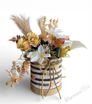 Sarı Bahar Kutulu Yapay Çiçek Aranjmanı