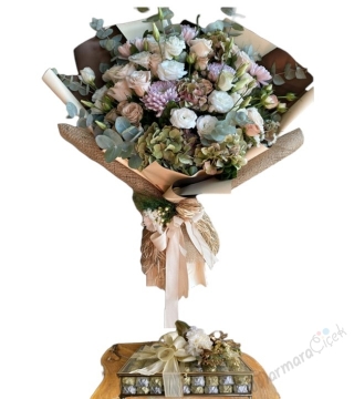 Soft Nişan Buketi ve Sandıkta Nişan Çikolata Seti 