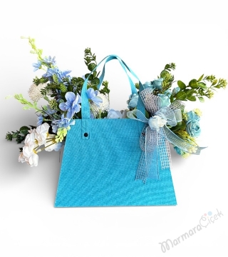 Turkuaz Çantalı Yapay Çiçek Aranjmanı