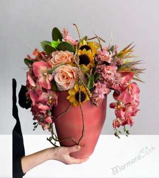 Yapay Orkide Ayçiçek Gül Tanzimi