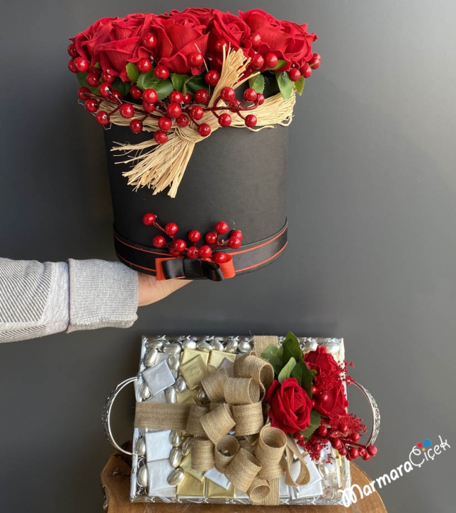 Artificial Flower and Chocolate Set