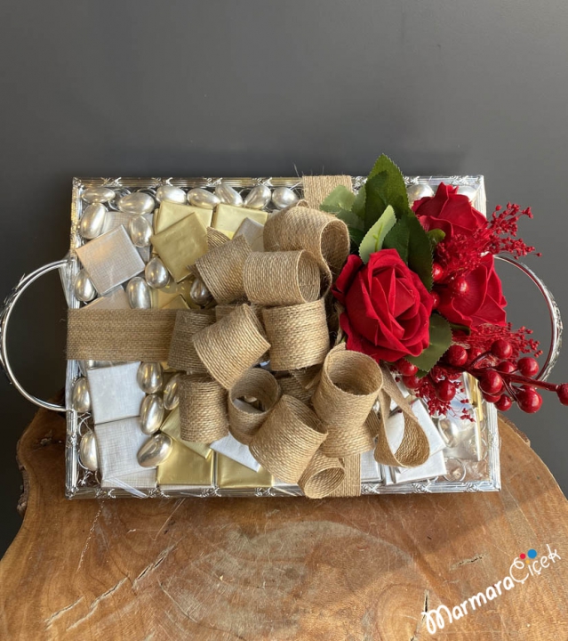 Chocolate Tray with Artificial Flowers