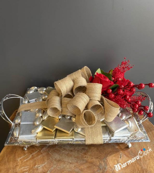 Chocolate Tray with Artificial Flowers